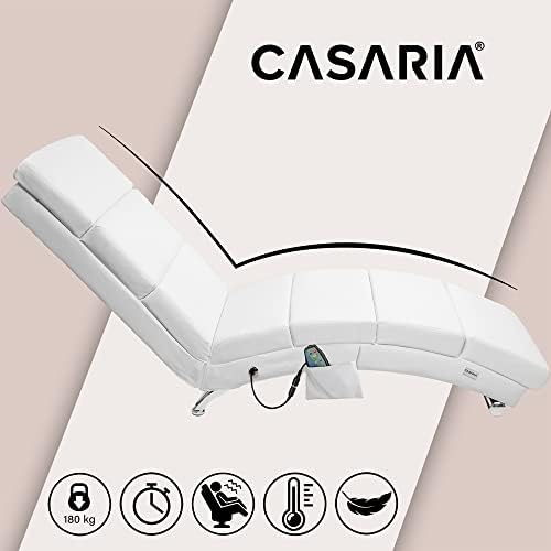 CASARIA Chaise Lounge Heated Massage Chair White Leather Living Room Relax Recliner Lounger Reclining Armchair
