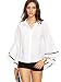 SheIn Women's Lapel Long Bell Sleeve Shirt Blouse - White One Size