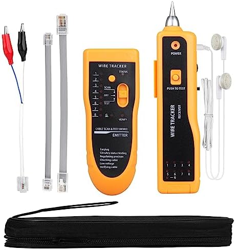 Cable Tracer Ethernet Network Cable Tester RJ45 RJ11 - Wire Toner Tracker CAT5 CAT6 Continuity Tester - Tone Generator and Probe Kit Telephone Line Circuit Finder Locator Detector Tool - Orange