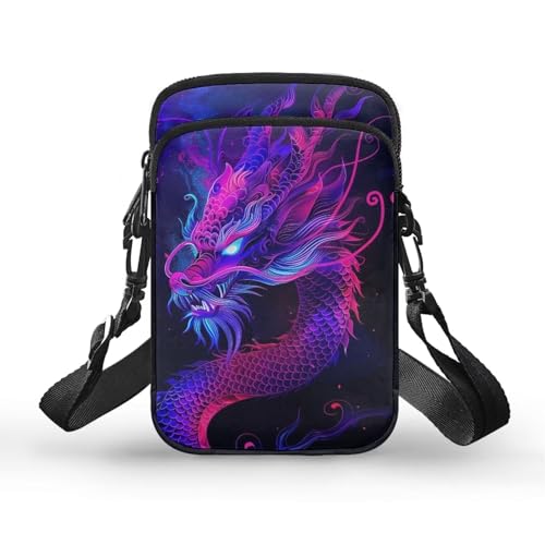 Image of TSOVTHRID Purple Dragon Pattern Women Men Messenger Bags, 2 Layer Portable Cross Bag Crossbody Handbags Outdoor Bag Phone Case Purse