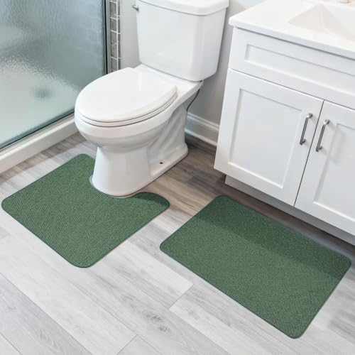Image of Bosap Bath Mat Set 2 Pieces,Ultra Thin Bathroom Rugs,Rubber Toilet Rugs
