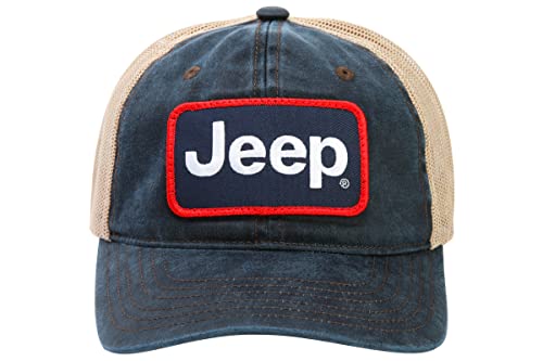 Jeep Premium Navy Waxed Chino Twill/Lightweight Khaki Mesh Patch Hat - Navy/Khaki #TOP2