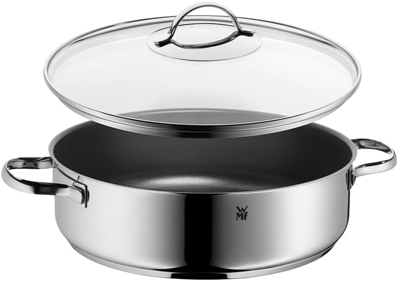 WMF Devil Sauté Pan 24 cm Induction Roasting Pan with Lid 5 Litres Cromargan Stainless Steel Coated, Oven-Safe, High Rim