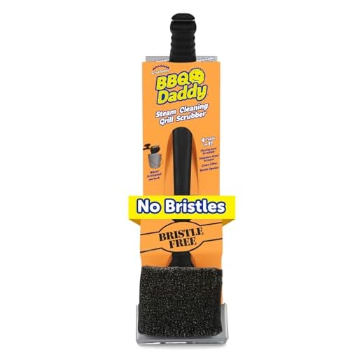 Scrub Daddy BBQ Daddy Grill Brush - Bristle Free Steam Cleaning Scrubber with ArmorTec Steel Mesh - Replaceable Head Cleaning Brush + Scraper for Grill Grates (1 Count)