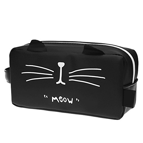MinniLove 大容量猫型筆袋 筆箱 ペンケース 収納袋 化粧品収納パック スクラブ防水シリコーン 大容量 携帯に便利な取っ手付き (黒2)