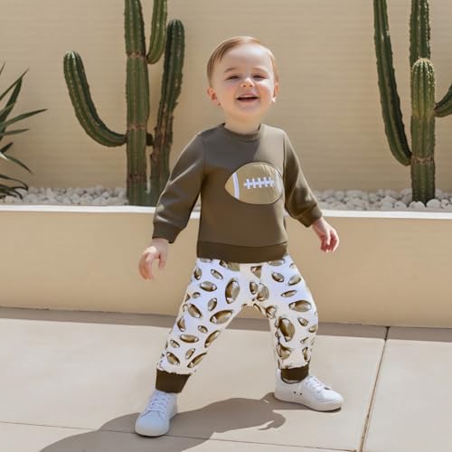 Toddler Baby Boy Football Outfit Long Sleeve Football Embroidery Print Sweatshirt Jogger Pants 2PCS Fall Clothes Set2
