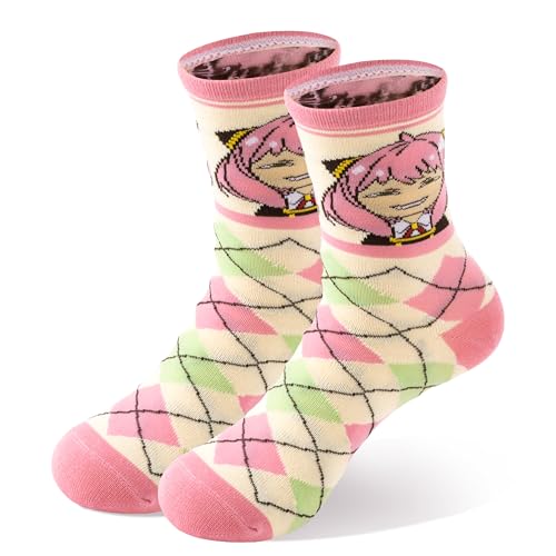Satdflie Spy x Family Chicas Mid-Calf Calcetines 1 par para las mujeres adolescentes Anya algodón figuras calcetines impresos Anime fans regalos, un tamaño, estilo/1