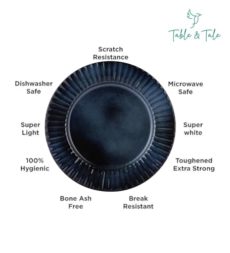 Image of Table & Tale Luxury Porcelain Dinner Plates with Elegant Blue Pattern | Crafted in Sri Lanka | Bone-Ash Free | Scratch and Chip-Resistant | Perfect for gifting | Microwave & Dishwasher Safe | Set of 4