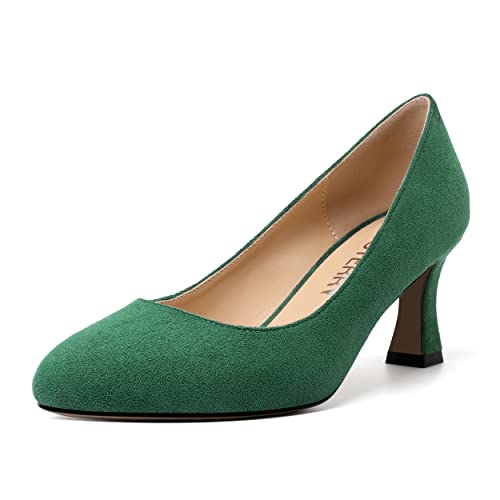 SKYSTERRY Womens Wedding Solid Patent Round Toe Slip On Dress Spool Mid Heel Pumps Shoes 2.5 Inch