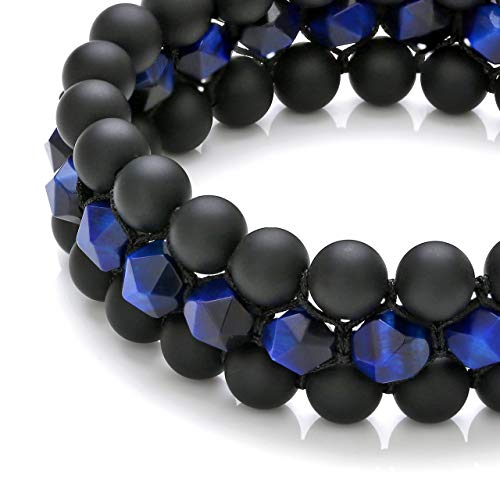 Jovivi Beads Chakra Bracelet Triple Layered Blue Tigers Eye Gemstone Black Onyx Natural Yoga Beads Healing Energy Crystals Stretch Bracelets #TOP3