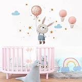 Cute Bunny Balloon Wall Stickers for Girls Bedroom Lovely Rabbit Wall Decals for Kids Room Sweet Dre