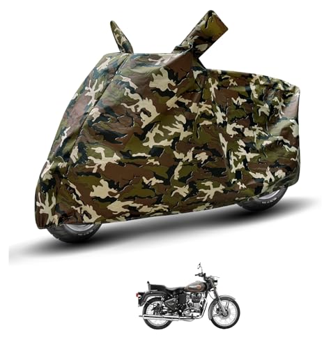 Image of Auto Hub Waterproof Bike Cover Compatible with RE Bullet 500 Dustproof, UV Protection Two Wheeler Bike Bullet 500 Cover - Army Print
