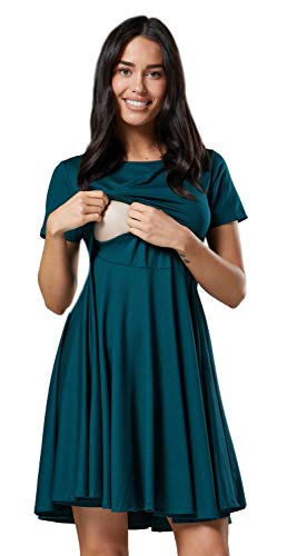 HAPPY MAMA. Donna Vestito prémaman Svasato Abito Scollatura Quadrata .084p (Verde Scuro, IT 48, 2XL)
