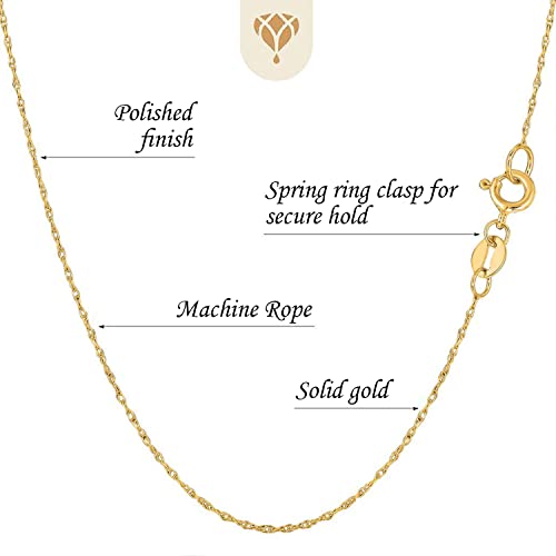The Diamond Deal 10k REAL Yellow or White or Rose/Pink Gold .50MM Shiny Classic Solid Rope Chain Necklace for Pendants and Charms with Spring-Ring Clasp (16", or 18 inch)2