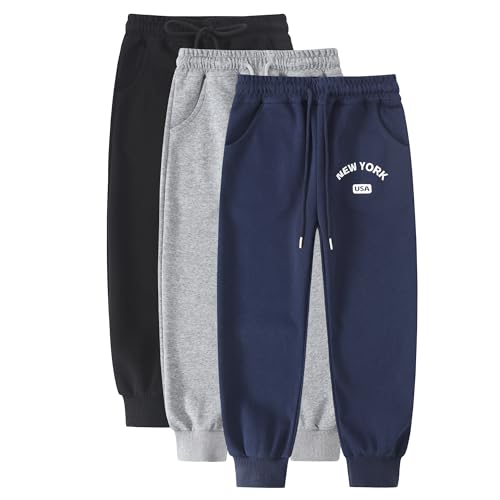 3-Pack Boys' Athletic Joggers Sweatpants with Pockets Drawstring for Sizes 5-14 Perfect for School Sports Casual