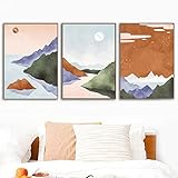  OTURRI Abstrait Montagne Affiches Et Gravures Boho Paysage Toile tableau Murale Art Nordique Murale Tableaux Toile tableau Peinture Chambre Decoration À La Maison 40x60cmx3 Sans Cadre