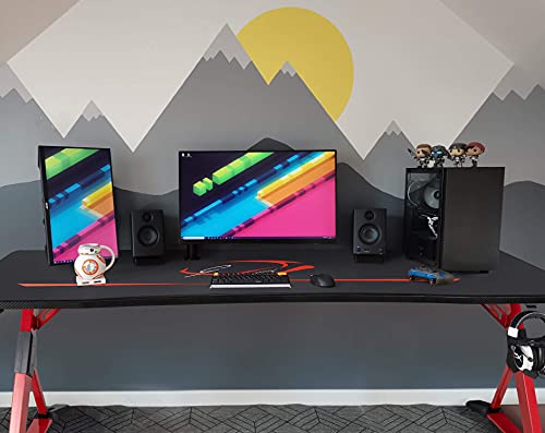 Homall 63 Inch Gaming Desk Z Shaped Computer Desk Home Office Desk Pc Gaming Table With Handle Rack Cup Holder Headphone Hook(Red) #TOP2