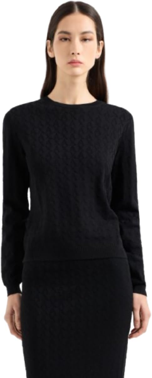 Armani Exchange Women's Allover Monogram Logo Long Sleeve Knit Top