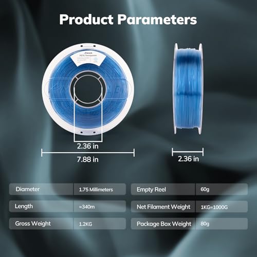 Image of AMOLEN Rapid PETG Transparent 3D Printer Filament 1.75mm + /-0.02mm,Transcucent petg 500mm /s High Speed Strong Toughness Sky Blue 1KG /2.2lb