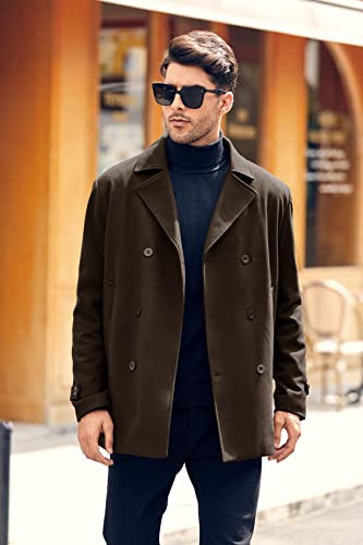 Paslter Mens Classic Business Pea Coat Winter Warm Double Breasted Heavyweight Trench Coats #TOP1