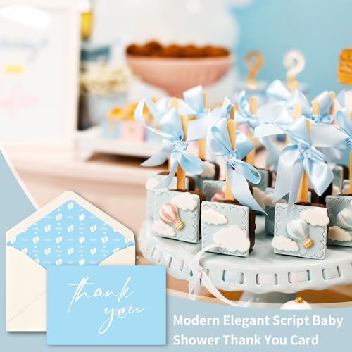 AZAZA Cartões de agradecimento para chá de bebê com envelopes forros de pegada, 30 peças de cartões