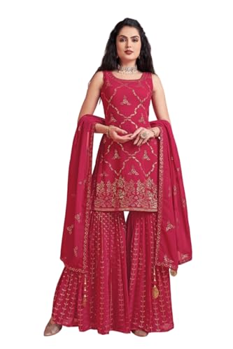 Image of Xomantic Fashion Teal Sequin Embroidered Sharara Set With Kurta And Dupatta