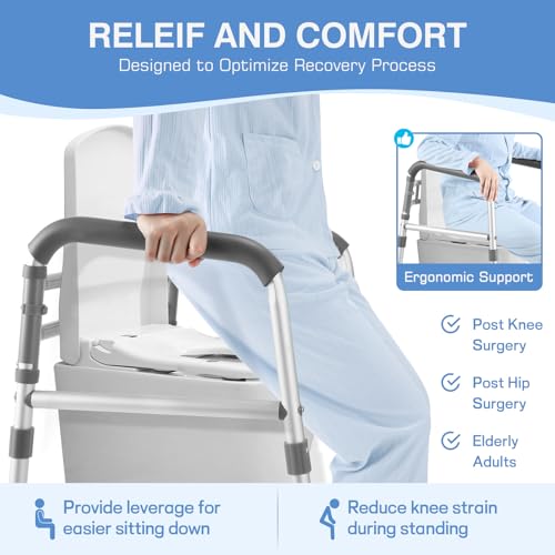 TABEKE Toilet Safety Rails for Seniors, Adjustable Height & Width Toilet Safety Frames with Handles, Foldable Toilet Rails for Disabled Elderly Fit Most Toilets (w. Suction Cups) - Thumbnail 7