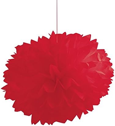 Club Pack of 36 Classic Red Fluffy Hanging Tissue Ball Party Decorations 16"