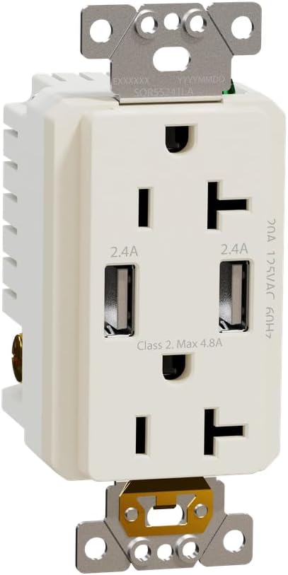 Square D by Schneider Electric Square D X Series USB-A/A and 125 Volt Duplex Decorator Tamper Resistant Electrical Outlet, 20 Amp, Matte Light Almond