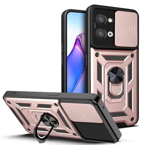 UPLAI Funda para Vivo Y28 4G, Ultra Delgado Antigolpes Armadura Carcasa con Deslizar Cámara Cover y Soporte Anillo Magnética, PC+TPU Duradero Estuche Caso.Oro Rosa