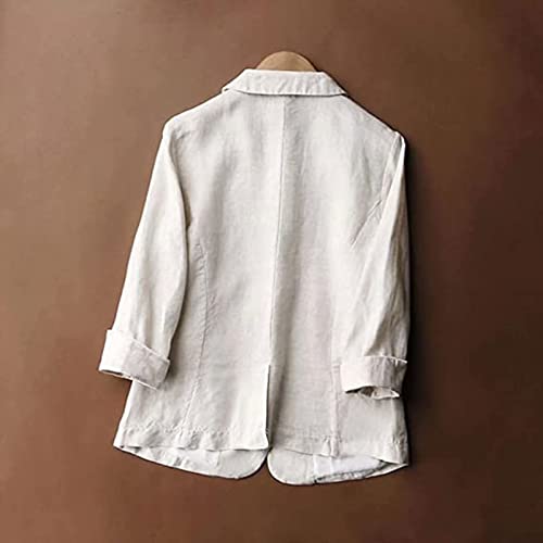 Camisa De Linho De Algodão Senhoras Cor 3/4 De Manga Com Dois Bolsos Blazer De Bolso De Linho Aberto