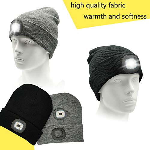 CENSGO Unisex Hat with Light, USB Rechargeable LED Headlamp Beanie, Gifts for Dad Father Men Husband Warm Knitted Cap Black