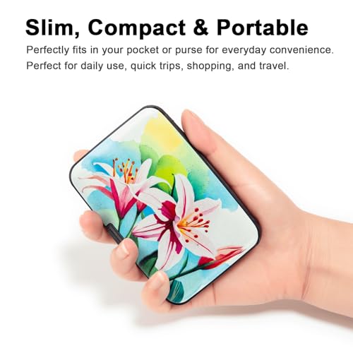 Image of Credit Card Holder, Metal Card Wallet RFID Blocking Mini Slim Aluminum Business Hard Card Case for Women Men (Watercolor Lilies)