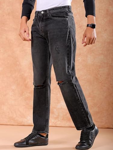 Image of The Indian Garage Co Men Vintage Straight Fit Solid Mid-Rise Jeans