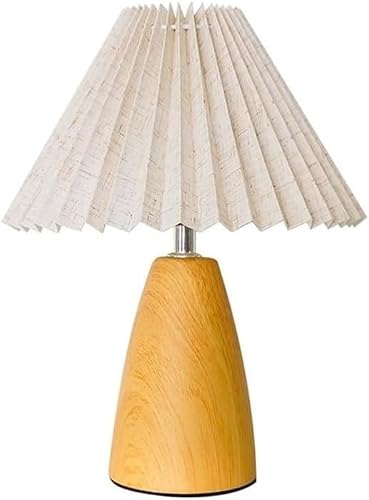 DFAEEKIYO Bedside Lamp Retro Ceramic Table Lamps Pleated Bedroom Wood Grain Night Light