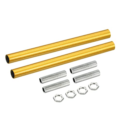 MECCANIXITY Threaded Extension Rod, 7.87" Lamp Pipe with Connector Light Fixture for Pendant Light Island Lighting Chandeliers Stems, Gold Tone 2 Set