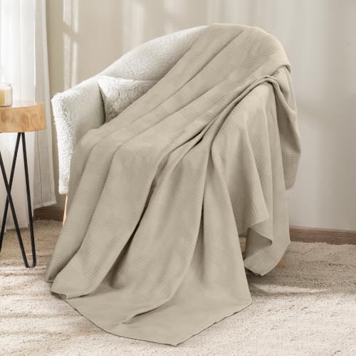 Image of Utopia Bedding 100% Cotton Thermal Blanket Khaki Throw, 50x60 Inches