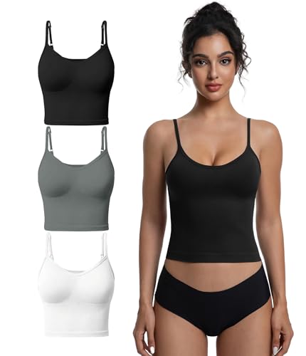 3 Pack Women Basic Scoop Neck Tank Top Summer Going Out Cami Shirt Double Lined Adjustable Camisole Top