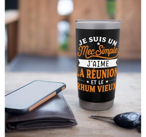 Mec Simple Humour Ile de la Réunion 974 Rhum Vieux Gobelet isotherme en acier inoxydable double paroi – vue 7