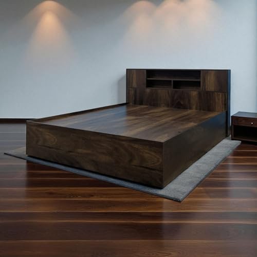 Image of Queen Bed /Cot with Headboard & Top Cabinet Storage, Splash-Proof, Termite-Proof, Modern Design, 2-Year Warranty