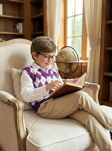 Image of SELINK Boys Girls V Neck Argyle Knit School Uniform Sweater Vest | Soft Cotton Polyester Blend Knitted Vest,Stockinette Stitch,Hand Wash Only For School Uniform Daily Wear