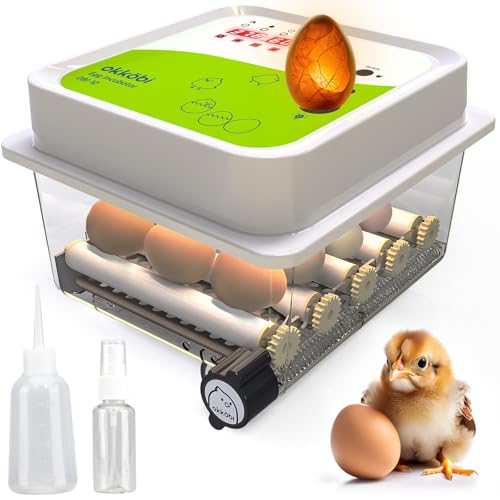 Okköbi OBI-12 Egg Incubator for Hatching Chickens, Ducks & Other Birds + Temperature Control + Humidity Display + Integrated Egg Candler + Automatic Egg Turner + 5 Year Assurance