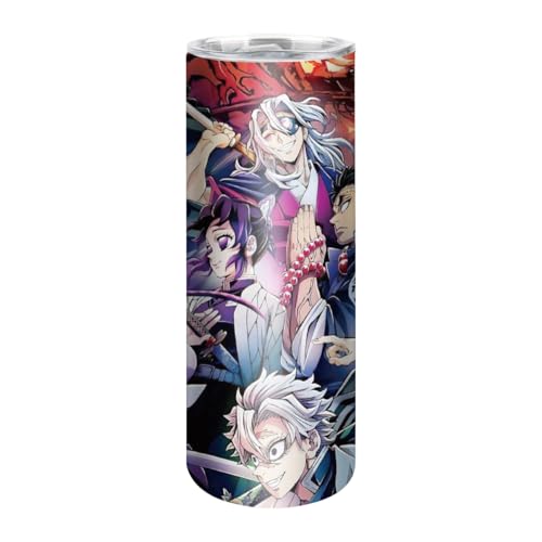 UBBY Demon Slayer Botella de agua de acero inoxidable de 590 ml, botella deportiva plegable de acero inoxidable con pajita, divertidos diseños de caricatura para viajes, trabajo, gimnasio, deportes
