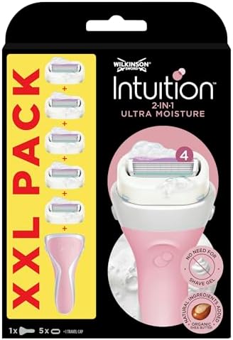 WILKINSON SWORD - Intuition Ultra Moisture For Women | No Shave Gel Needed | Razor Handle + 5 Blade Refill Pink