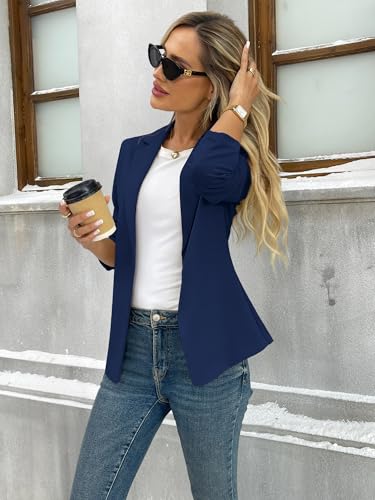 ELLEVEN Women’s Business Casual Open Front Blazers, Stretchy Knit Long Sleeve Blazer Work Office Suit Jackets4