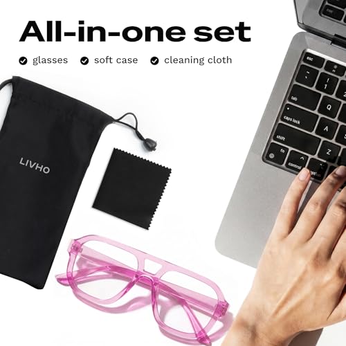 Image of livho Retro Aviator Blue Light Blocking Glasses for Women Men with Soft Case, Trendy Rectangle Computer Eyeglasses