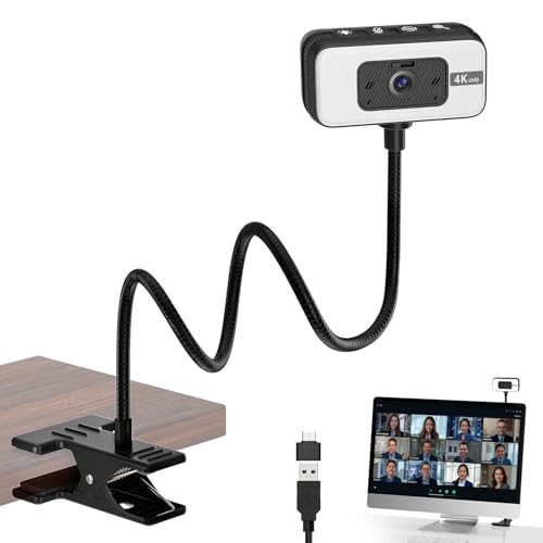 Webcam for PC, 4K Streaming Camera with Light, Web Camera for Desktop/Laptop Computer Webcam with Microphone, Plug and Play USB Web Cam with Bracket, for Live Streaming, Video Calls, and Meetings