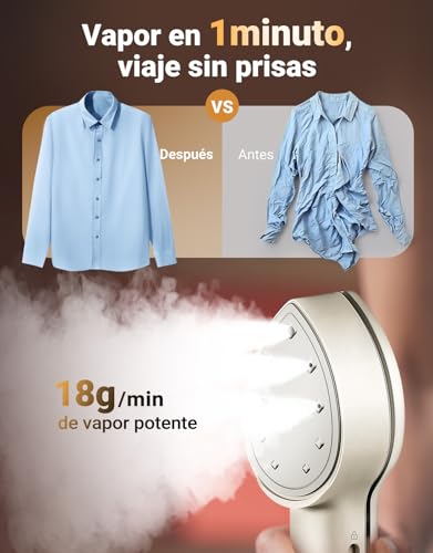 Planchas de vapor verticales & Prensas de planchado para viaje, doble voltaje 100-240V, plancha vapor viaje 6+1 modos de tejido, 15s de calentamiento rápido, 1000W steamer para uso en todo el mundo - imagen 4