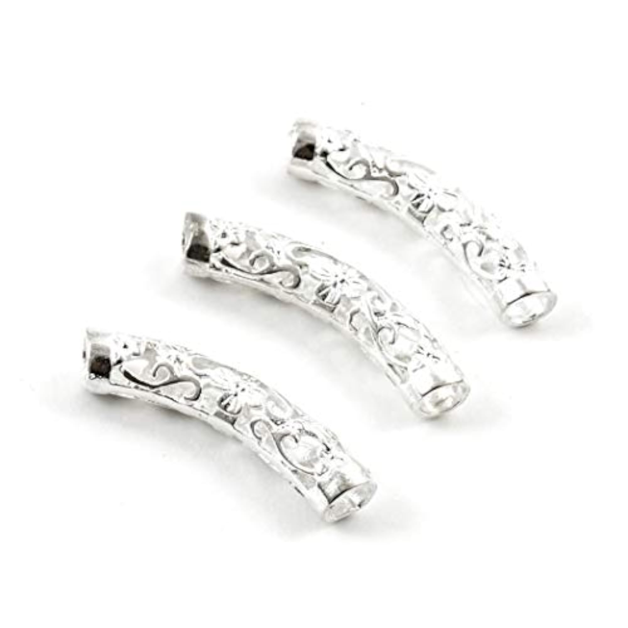 50pcs Beautiful Flower Tube Spacer Beads, Sterling Silver Plated Copper