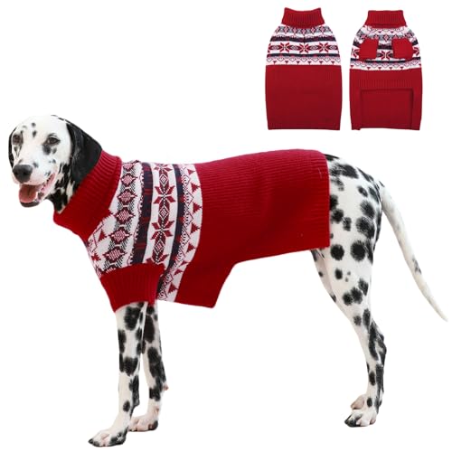 IECOii XL Dog Sweater - Large Christmas Turtleneck Pullover for Male Female Dogs - Holiday Knitwear for English Bulldog, Corgi, Boxer - Red, X-Large X